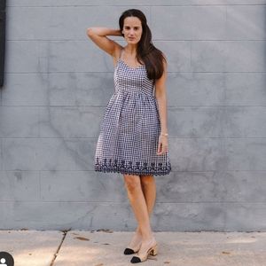 Draper James Embroidered Gingham Dress in Navy